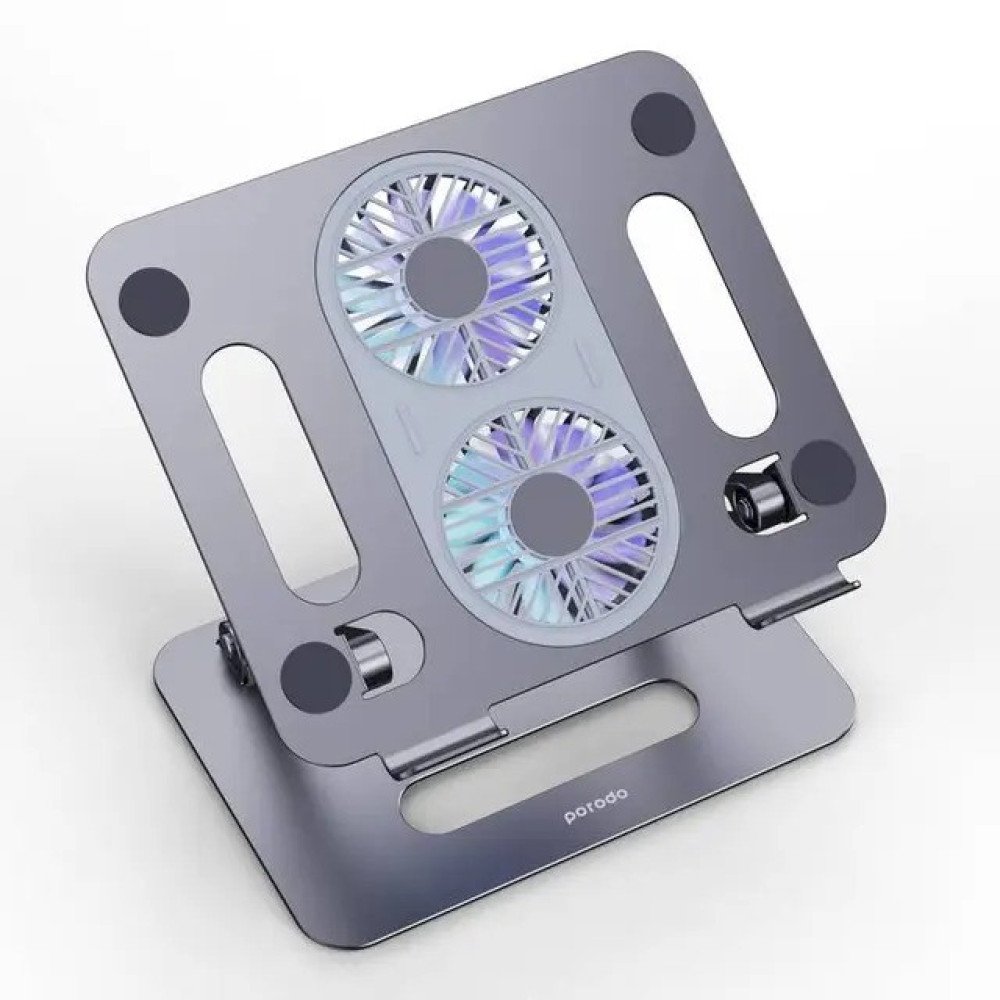 Porodo Alum. alloy Adjustable Laptop Stand with Cooling Fan- Grey — image 3