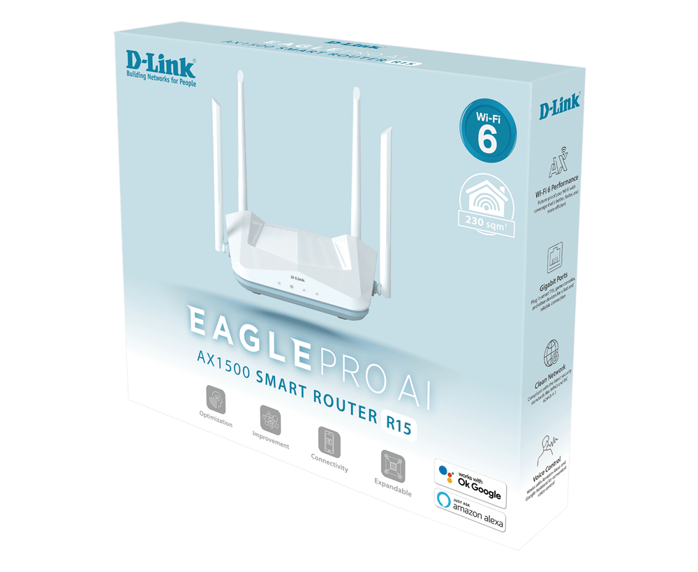 D Link Eagle Pro AI AX1500 Smart Router R15 Optimization Expandable wifi 6 Manage your network more Efficiently Mesh smart Roaming upto 300 Mbps — image 3