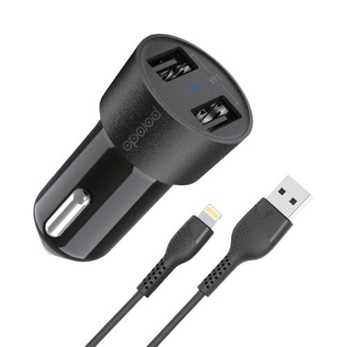 Porodo Dual USB 3.4A Car Charger with Lightning Cable — image 1