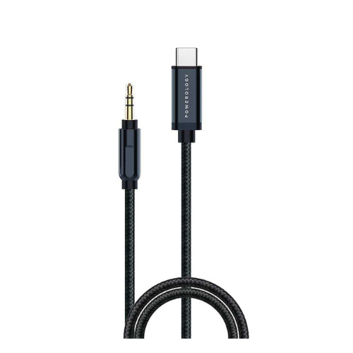Powerology Braided Audio Type-C to 3.5mm AUX Cable - 1.2m / 4ft PCAX12BK — image 1
