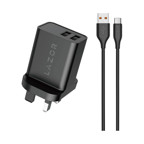 Lazor Vital AD29-T Fast Wall Charger Set, Type-C Cable & Dual USB Output, 12W Power — image 2