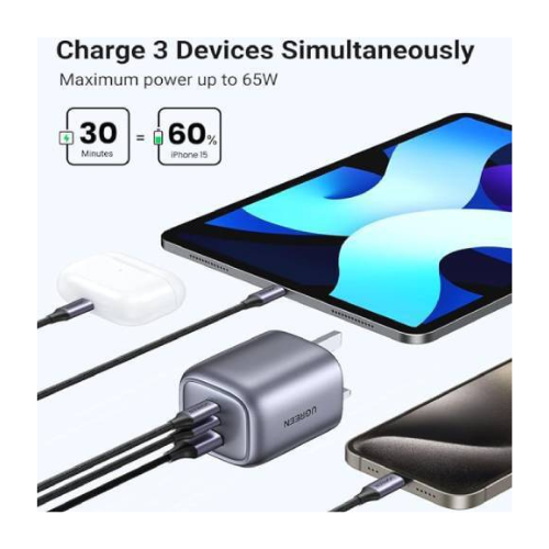 UGREEN Nexode 65W 3 Port PD Gan Fast Charger 2 USB &1 USB A Ports — image 2