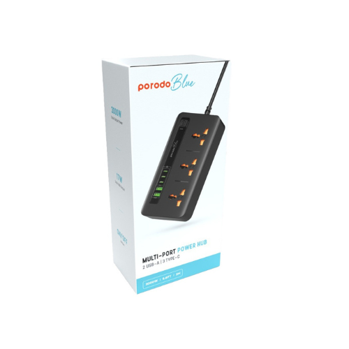 Porodo Blue 3 AC Power Socket With 2XUSB-A, 3XType-C 2M 3000W — image 2