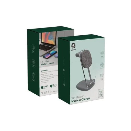 Green Lion 3 in 1 Fabric Wireless Charger 15W - Grey — image 1