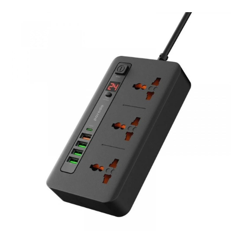 Porodo 3 AC 4 USB A & USB C PD 20W Power Extension Black — image 2