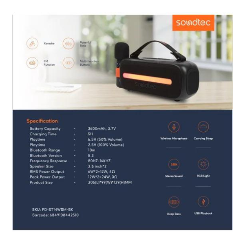 Porodo Soundtec Gala Portable Speaker and Mic Black — image 3