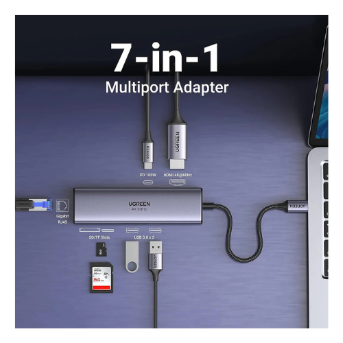 UGreen USB-C 7-IN-1 Multifunction Adapter (Gray) (CM512/90568) — image 2