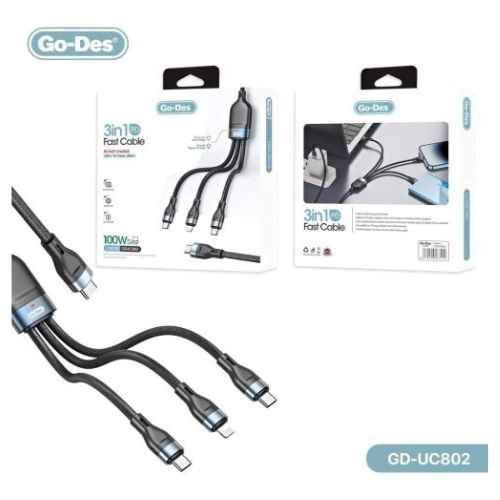 GO-DES 3IN1 PD 100W Fast Cable For Laptop USB TO Dual USB-C — image 2