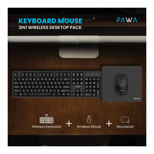 PAWA 3 IN 1 Wireless  Mouse & Keyboard with Mouse Pad — image 2
