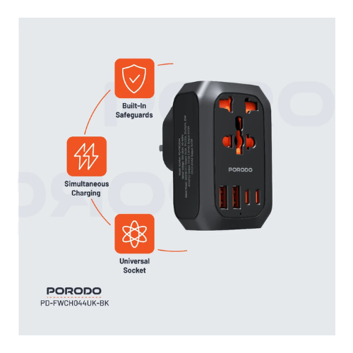 Porodo Universal AC Adapter Multi-Device Charging UK Plug - Black — image 2