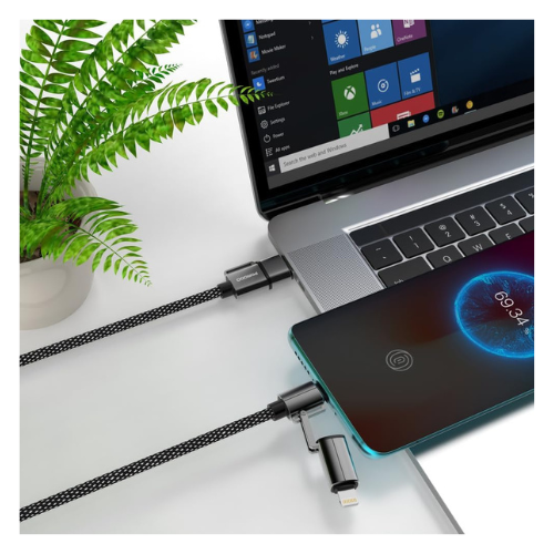 Porodo 4-In-1 Fast Charging Cable, PD 60W, USB-A & USB-C Inputs, USB-C & Lightning Head Output, 1.2M Braided Cable — image 3