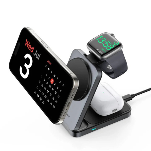 Powerology 3-in-1 Foldable Wireless Magnetic Qi2 Fast Charging Hub - Black — image 1