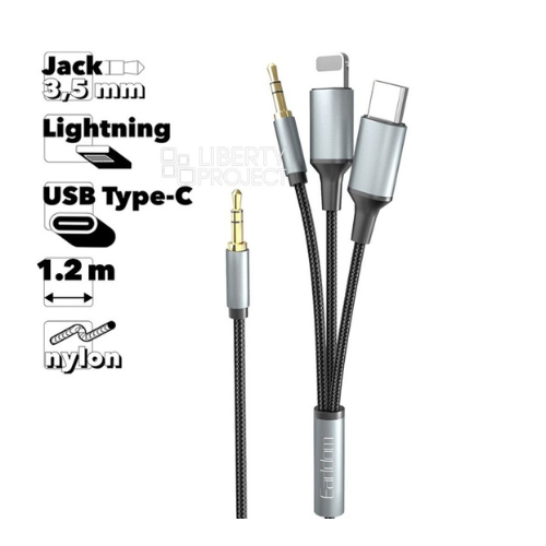 EARLDOM 3IN1 120CM Plug And Pla 8-PIN+USB-C +3.5MM TO 3.5MM — image 2