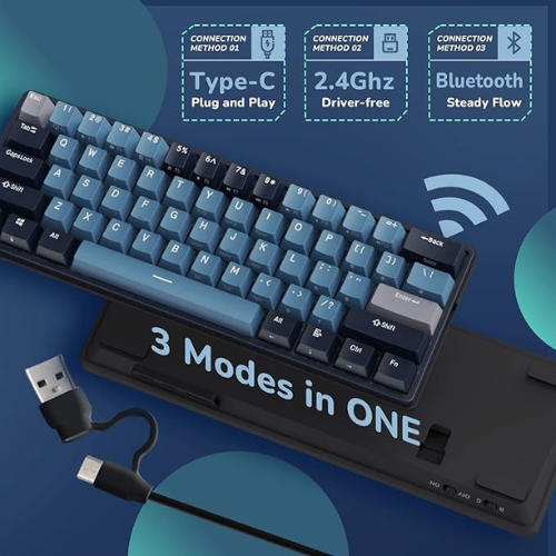 Royal Kludge RK61 plus mini black mechanical keyboard-Brown switch- wired and bluetooth and wireless 2.4 -arabic english — image 2