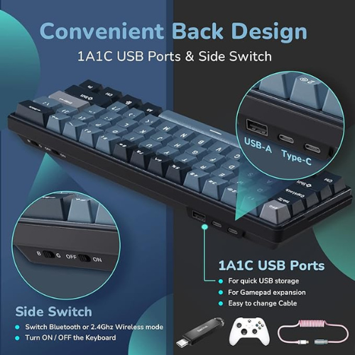 Royal Kludge RK61 plus mini black mechanical keyboard-Brown switch- wired and bluetooth and wireless 2.4 -arabic english — image 3