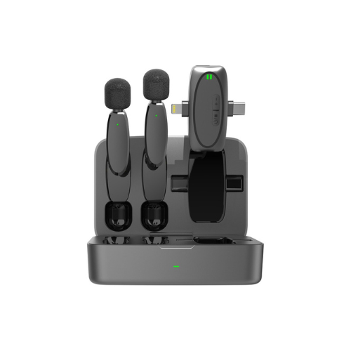 Porodo Dual Connector Lavalier Microphone Dual Mic with Charging Case- Black — image 3