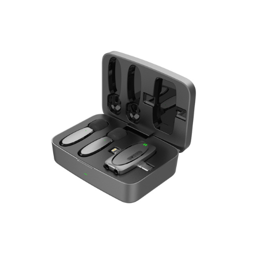 Porodo Dual Connector Lavalier Microphone Dual Mic with Charging Case- Black — image 2