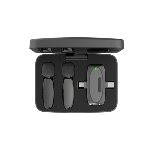 Porodo Dual Connector Lavalier Microphone Dual Mic with Charging Case- Black — image 1