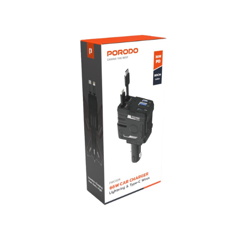 Porodo 66W Car Charger Lightning & Type-C - Black — image 3