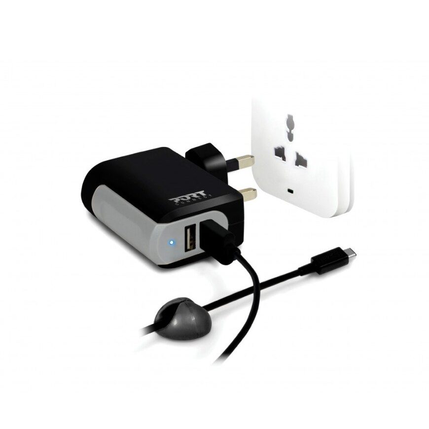 Port Connect 2X USB Charger + USB Type C Cable & Cable Holder — image 1