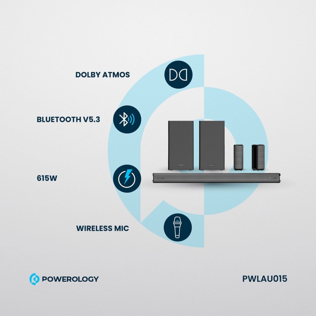 Powerology 5.2.4CH Home Theater Soundbar with Dolby Atmos, Wireless Subwoofer & Wireless — image 3