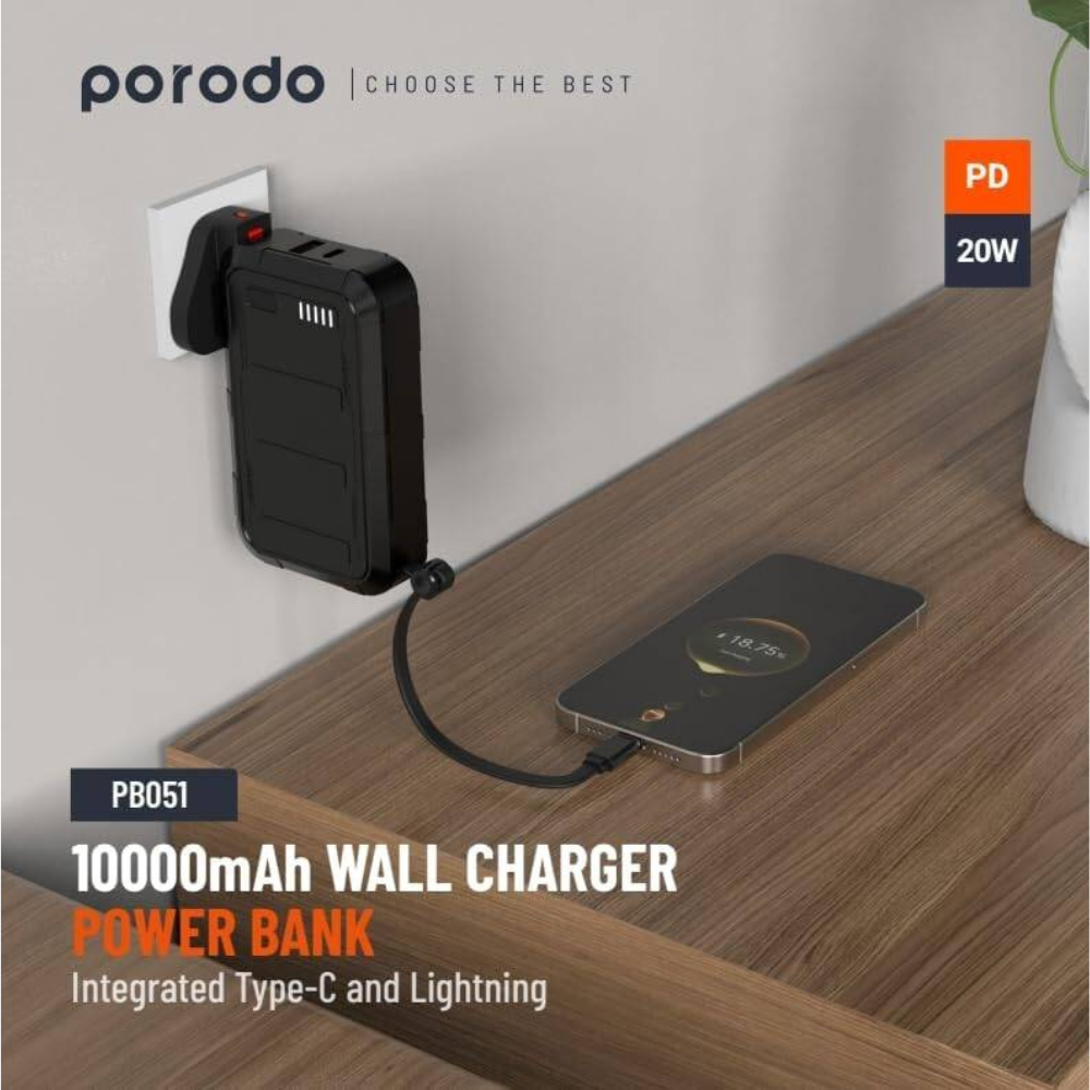 Porodo PB051 10000 MaH WALL Charger Power Bank 20W PD — image 4