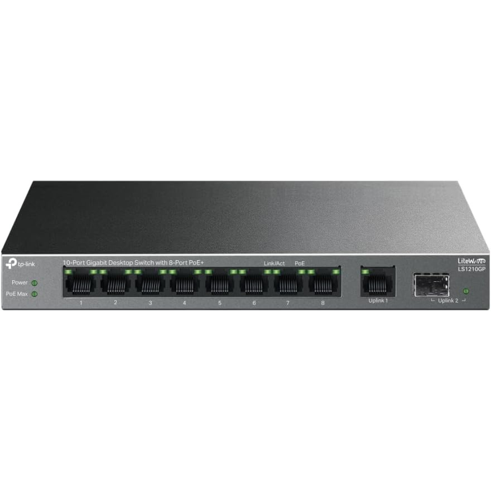 TP-LINK LS1210GP 10-Port Gigabit Desktop Switch with 8-Port PoE+,1× Gigabit SFP Port — image 1