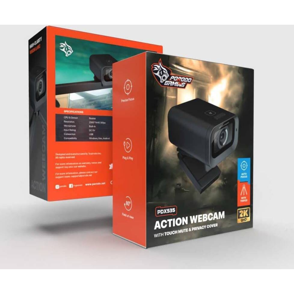 Porodo Gaming 2K 30fps Auto Focus Webcam with in-built Mic and Tripod — image 2