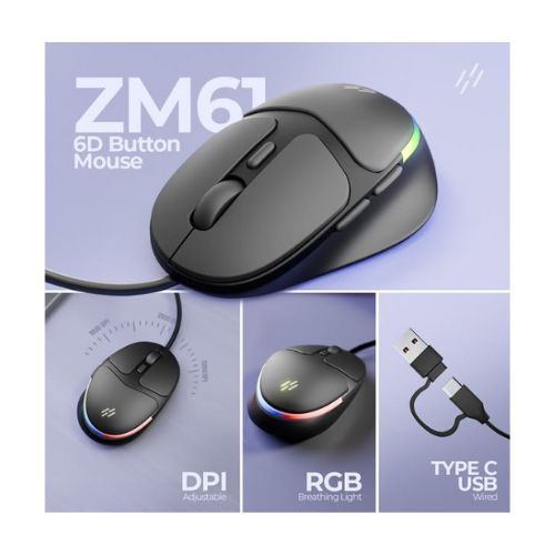 HEATZ ZM61 Wired Gaming Mouse 4200 DPI TYPE - C+USB Precise Control — image 1