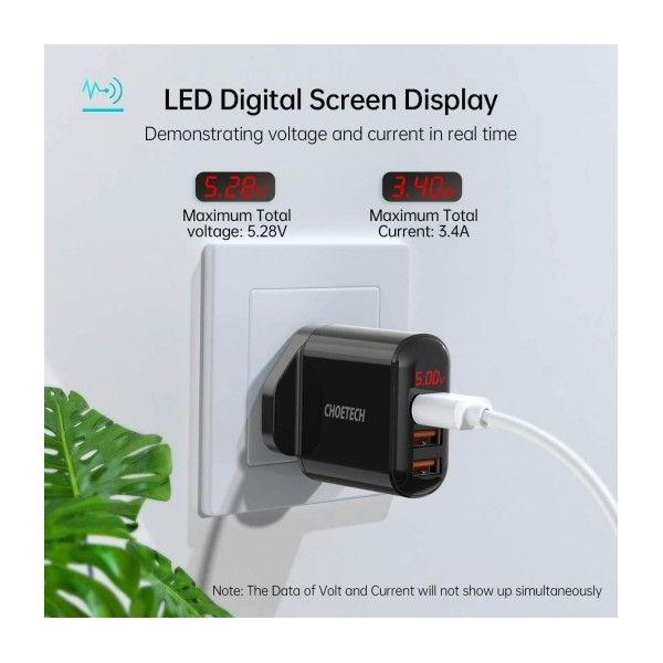 Choetech 3 Port USB Wall Charger with Display — image 3