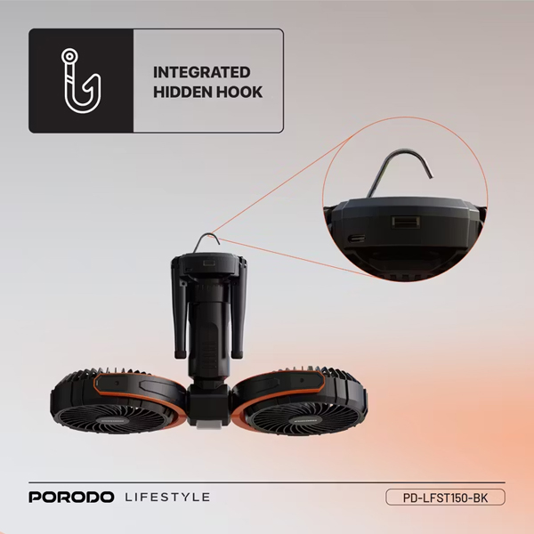 Porodo Lifestyle Dual-Head Oscillating Fan - Black — image 2
