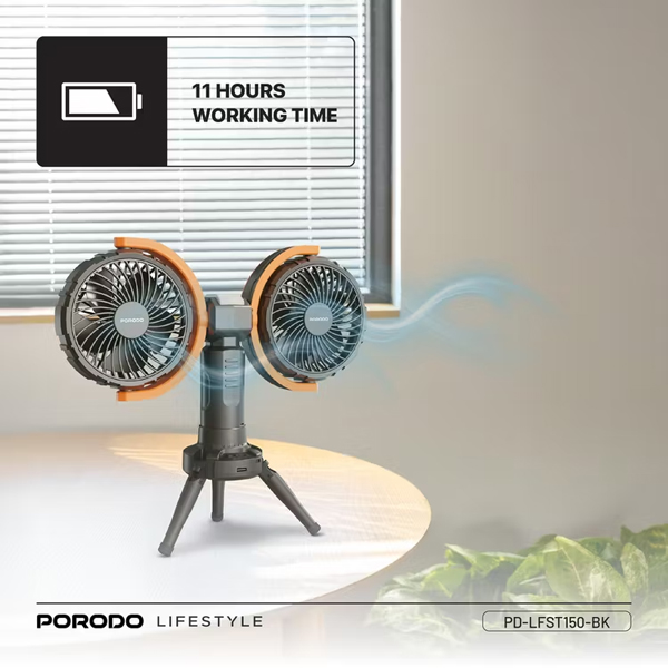 Porodo Lifestyle Dual-Head Oscillating Fan - Black — image 3