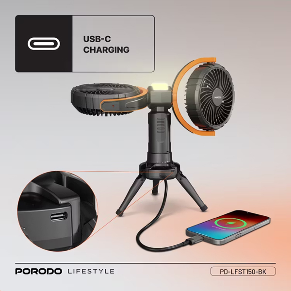 Porodo Lifestyle Dual-Head Oscillating Fan - Black — image 4
