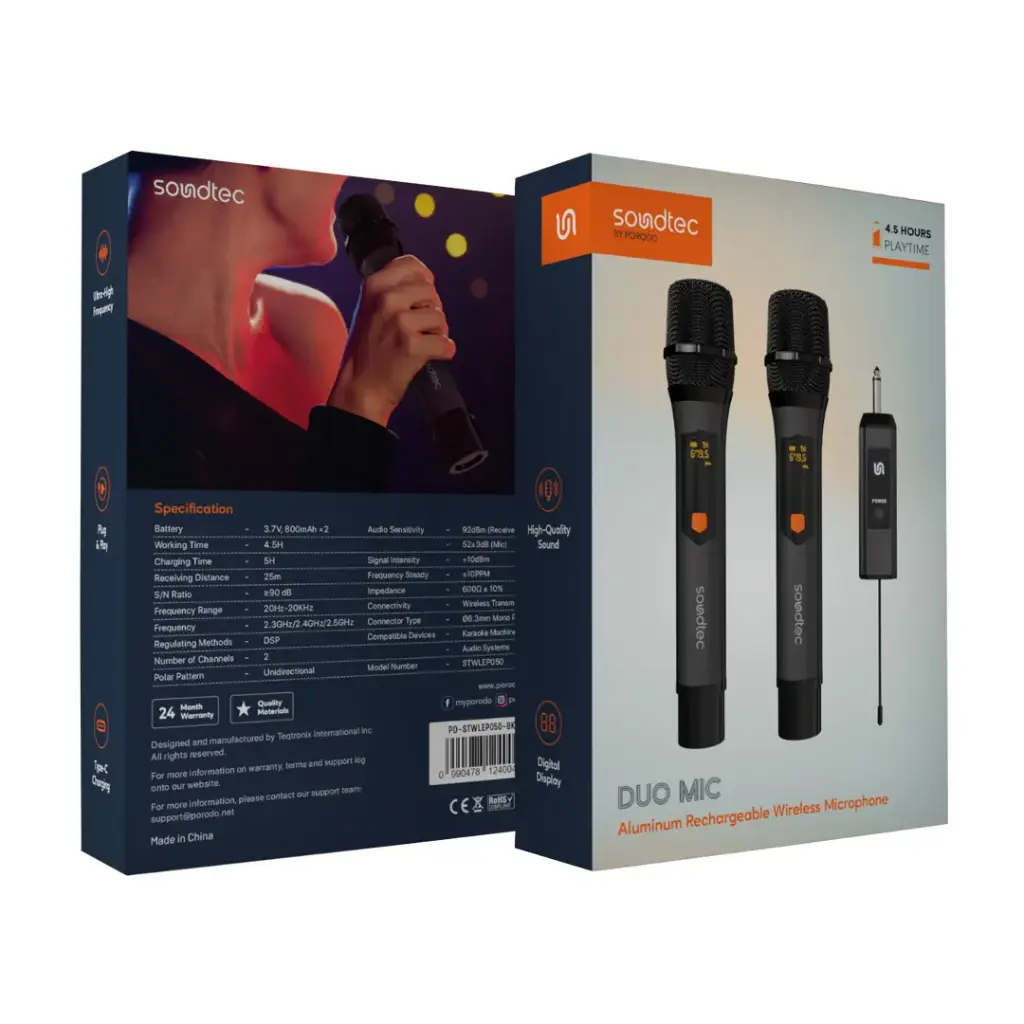 Porodo Soundtec Duo Mic Aluminum Rechargeable Wireless Microphone — image 2