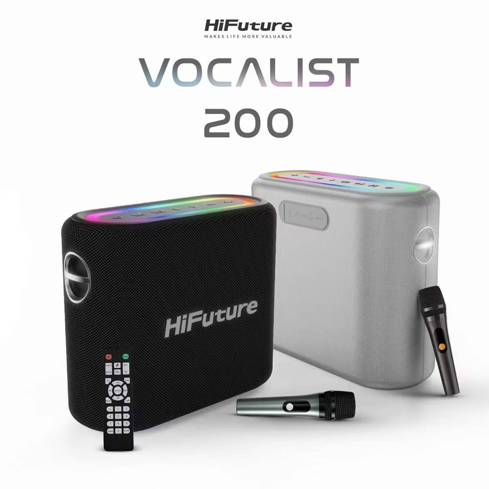 HiFuture Vocalist 200 Bluetooth 100W RGB Illuminated Portable Karaoke System Speaker Microphone Wireless Silver — image 2