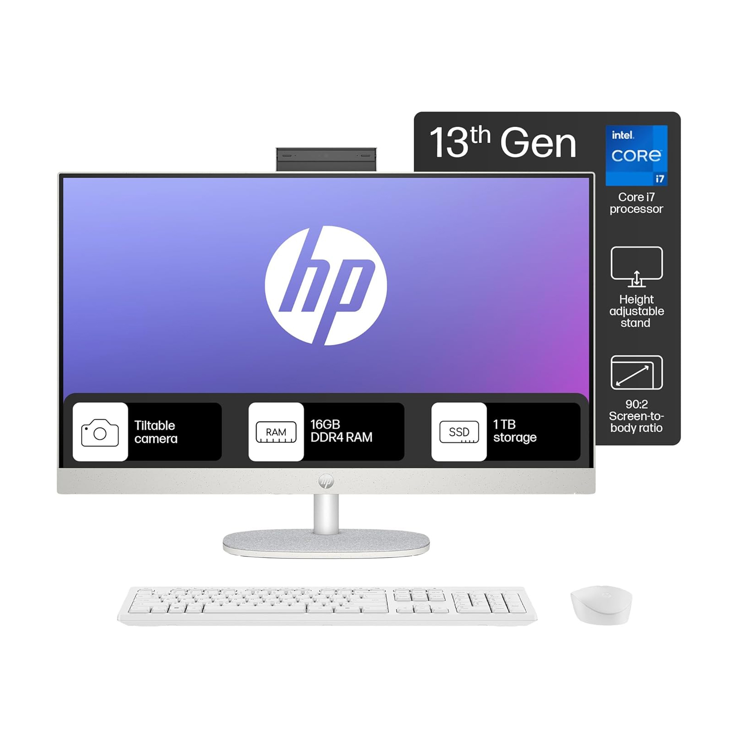 HP AIO 27CR-0156 Core i7-1355 8GB RAM 512 SSD 27INC SCREEN NON TOUCH DOS WHITE ALL IN ONE PC — image 1
