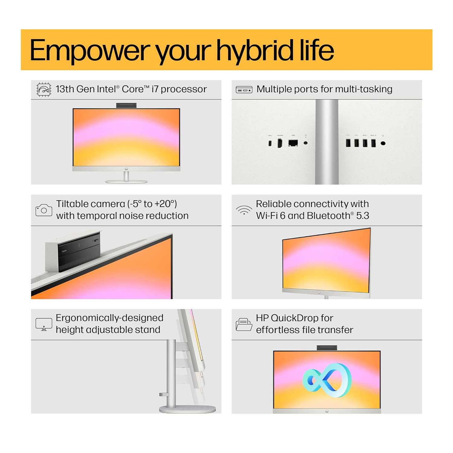HP AIO 27CR-0156 Core i7-1355 8GB RAM 512 SSD 27INC SCREEN NON TOUCH DOS WHITE ALL IN ONE PC — image 2