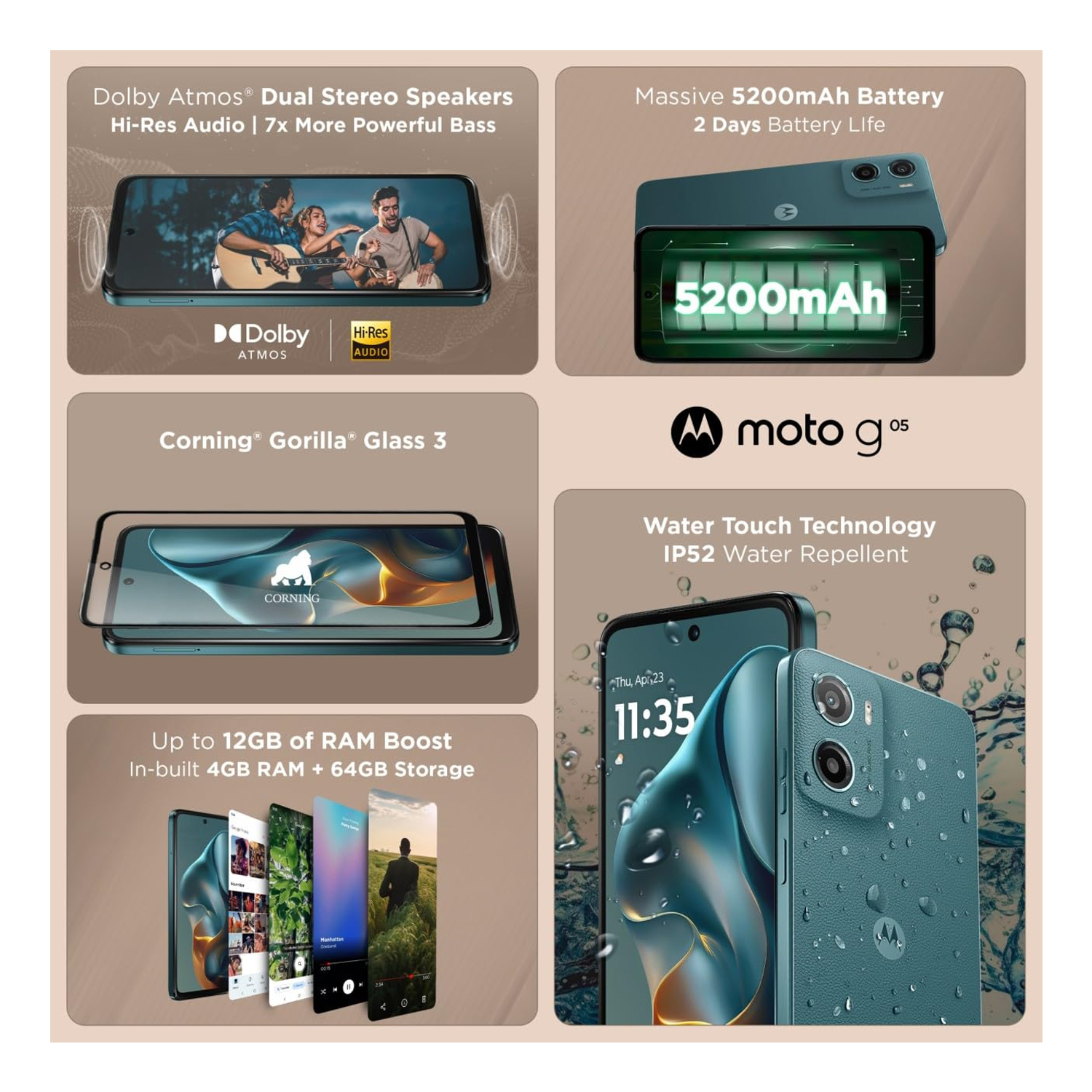 Motorola G05 4G Smartphone, 4 GB RAM, 128 GB Storage, Forest Green — image 6