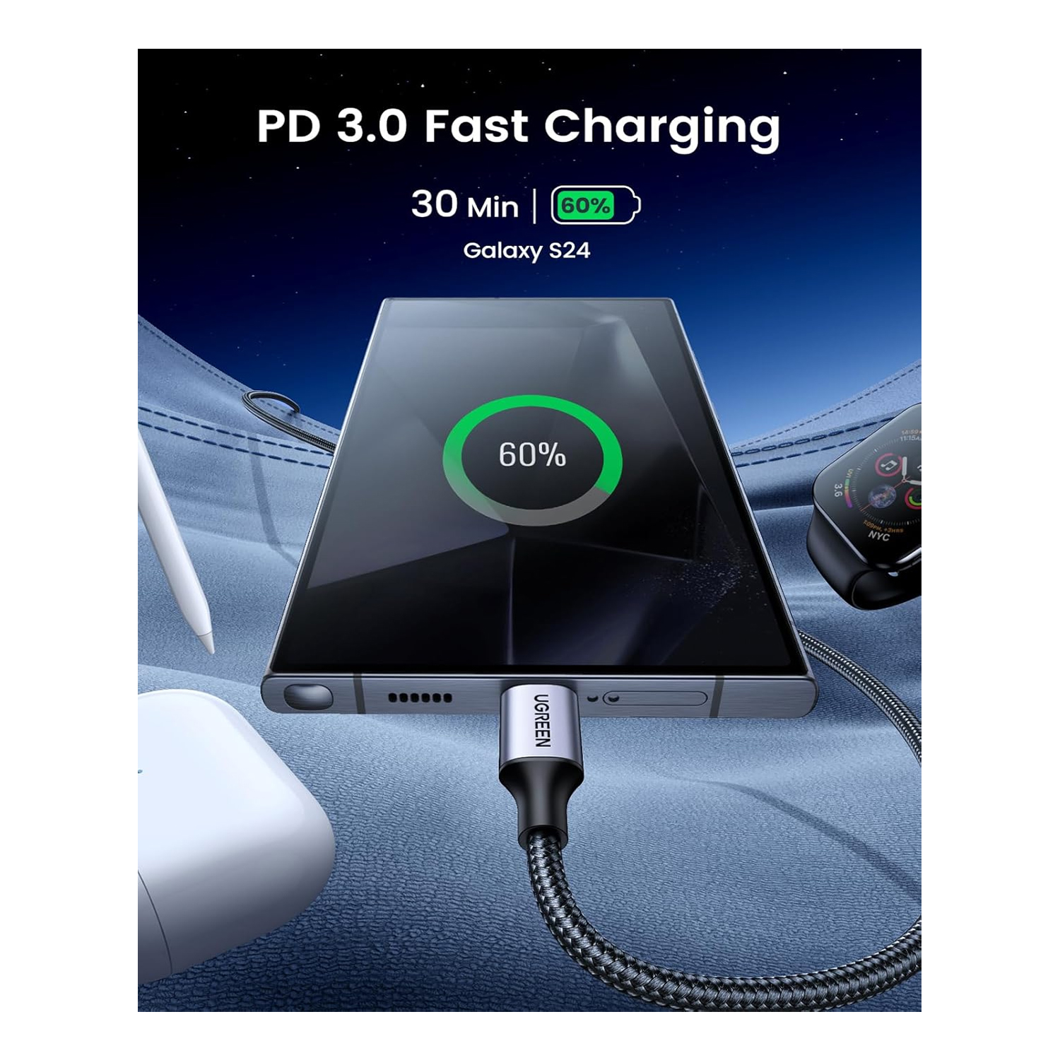 UGREEN USB-C to USB-C 60W PD Fast Charging Cable 2M — image 5