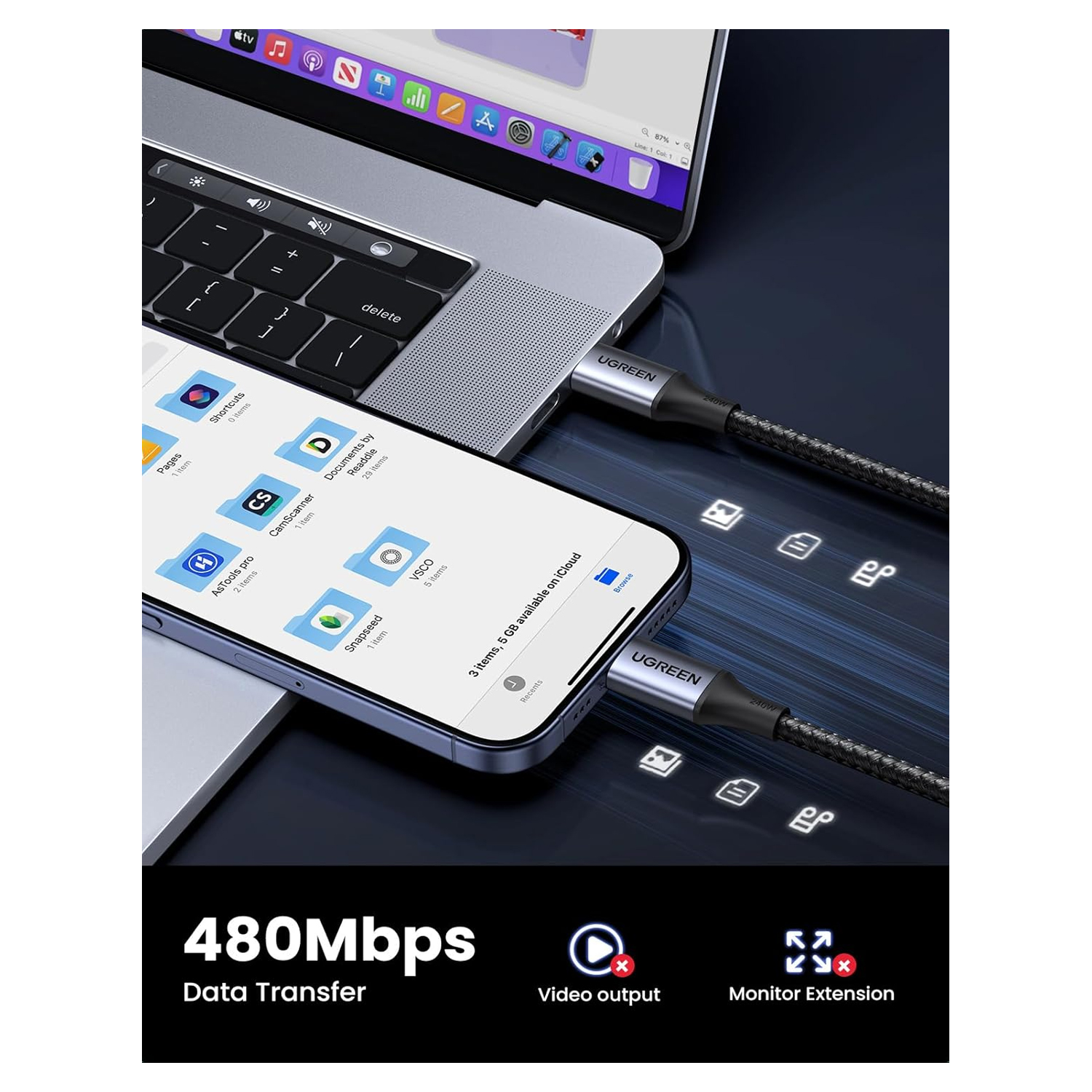 UGREEN USB-C to USB-C PD Fast Charging Cable 60W3.7 — image 2