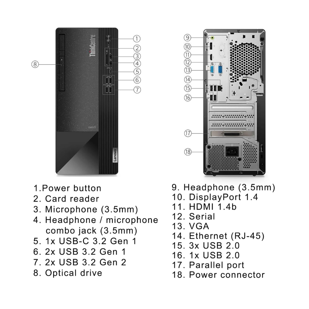 Lenovo ThinkCentre Neo 50t G3 i5-12400, 8GB DDR4, 512GB SSD, Integrated Intel UHD Graphics 730, USB CLP Mouse/KYB English UK — image 2
