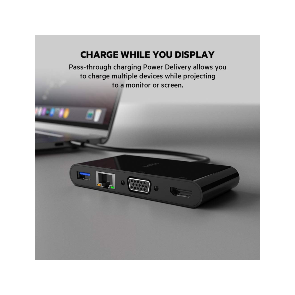 Belkin USB C Multimedia Adapter with Ethernet  US A 3.0 VGA, and 4K HDMI ports AVC005btBK — image 4