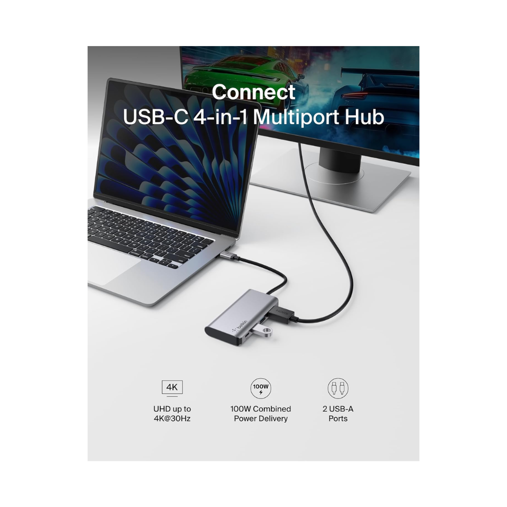 Belkin USB C Multiport Adapter 6 in 1. 2 x USB A 3.0 (5Gpbs) 1 x HDMI 4k GbE 1 x USB C — image 2