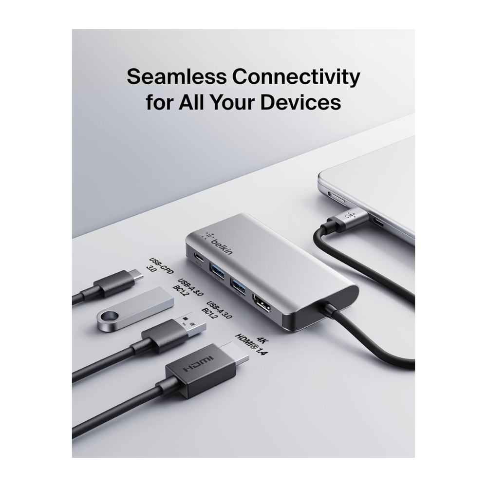 Belkin USB C Multiport Adapter 6 in 1. 2 x USB A 3.0 (5Gpbs) 1 x HDMI 4k GbE 1 x USB C — image 4