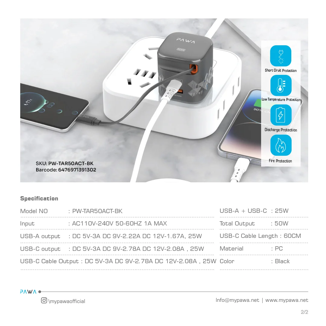 Pawa Retrro 50W with 60CM USB C Cable PD Power Adapter — image 2