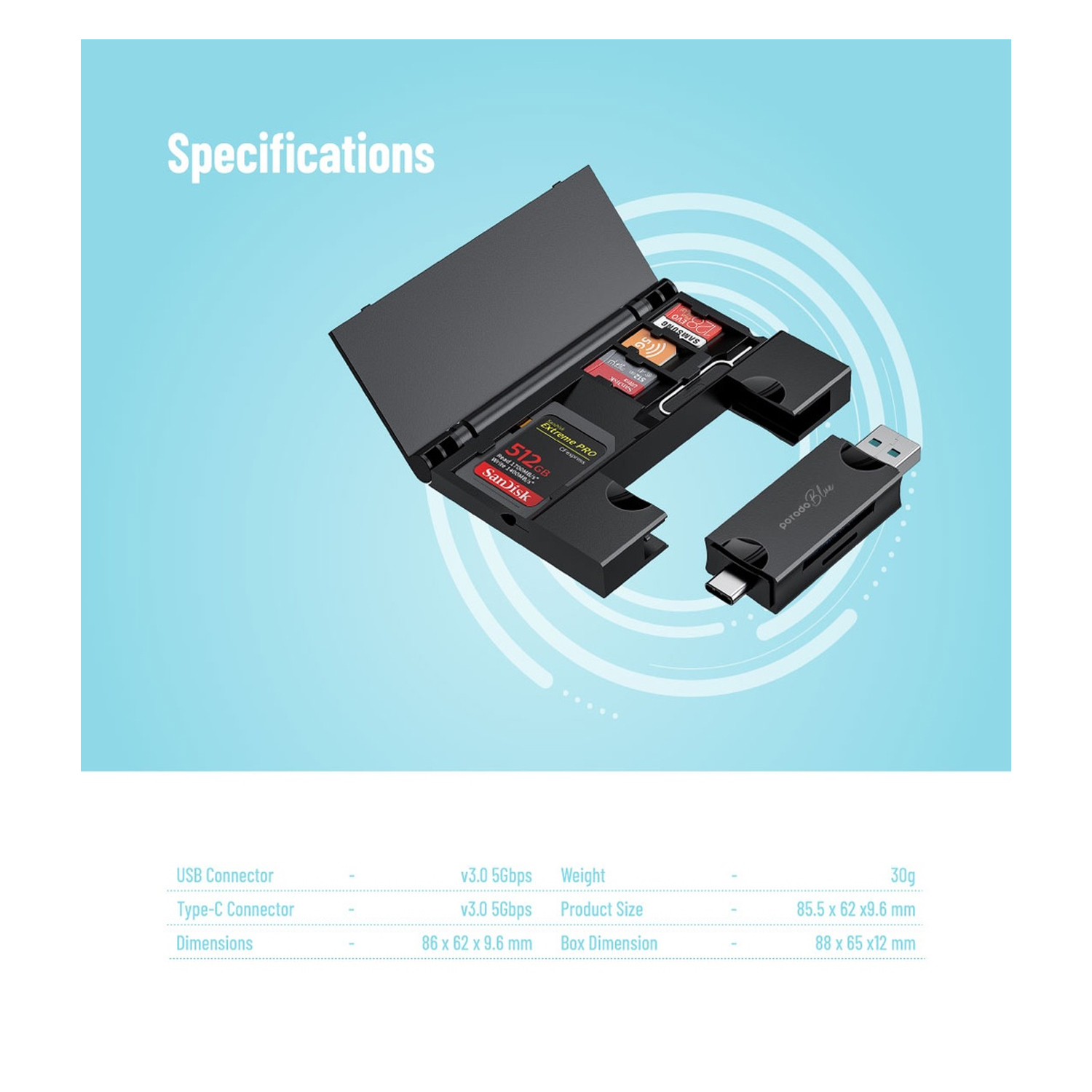 Porodo 2 in Card Reader with Card Holder — image 6