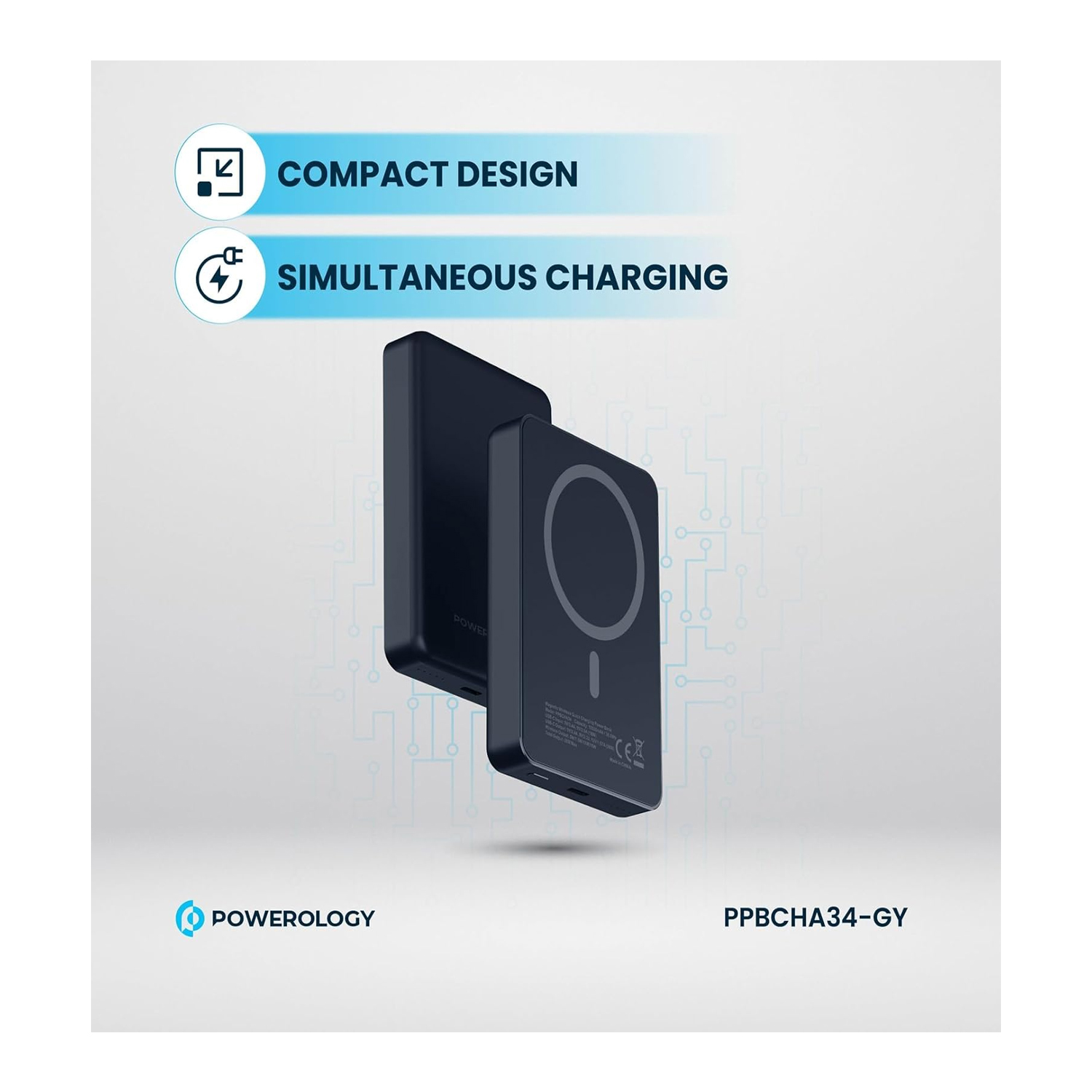 Powerology PP033 20000 mAh MagSafe Power Bank with 20WW PD & 15W Wireless PPBCHA33-GY — image 3