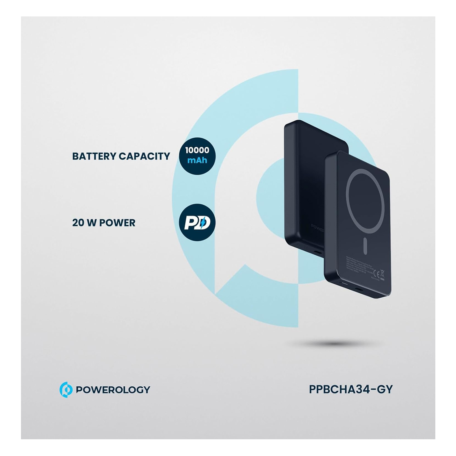 Powerology PP033 20000 mAh MagSafe Power Bank with 20WW PD & 15W Wireless PPBCHA33-GY — image 2