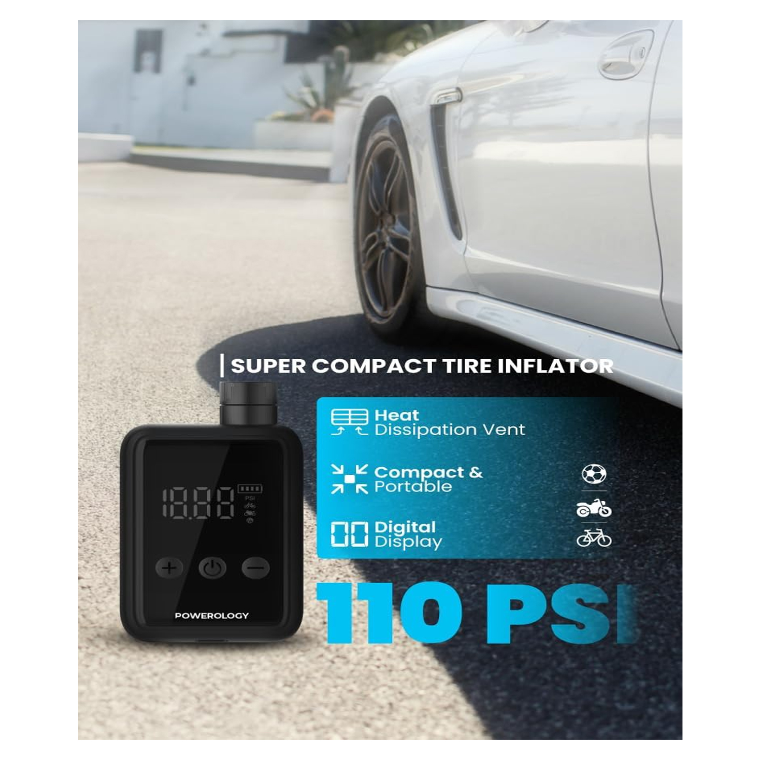 Powerology 110 Psi Super Compact Tire Inflator P25CMAPBK — image 2