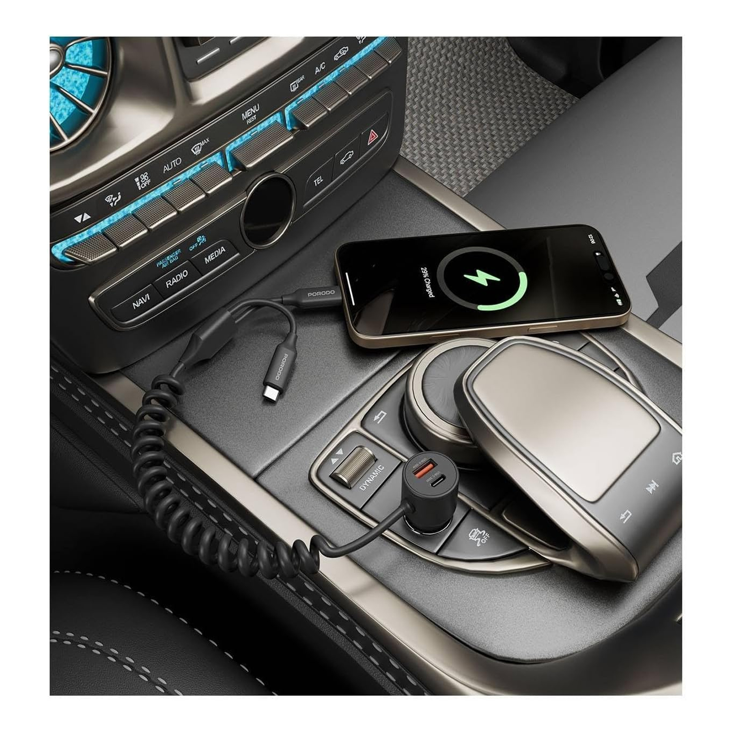 Porodo 4.8A Power Bullet Dual USB Car Charger with Cable — image 2